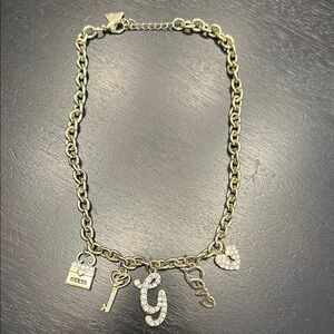 Guess Gold and Silver Necklace with Heart and 'G' Charms